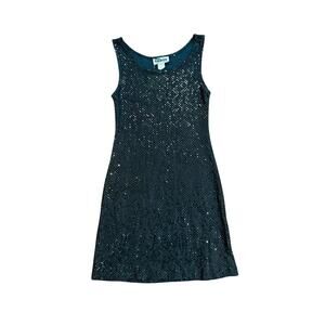 Vintage sparkle sequin semi sheer mini dress disco shift dress - fits like XS